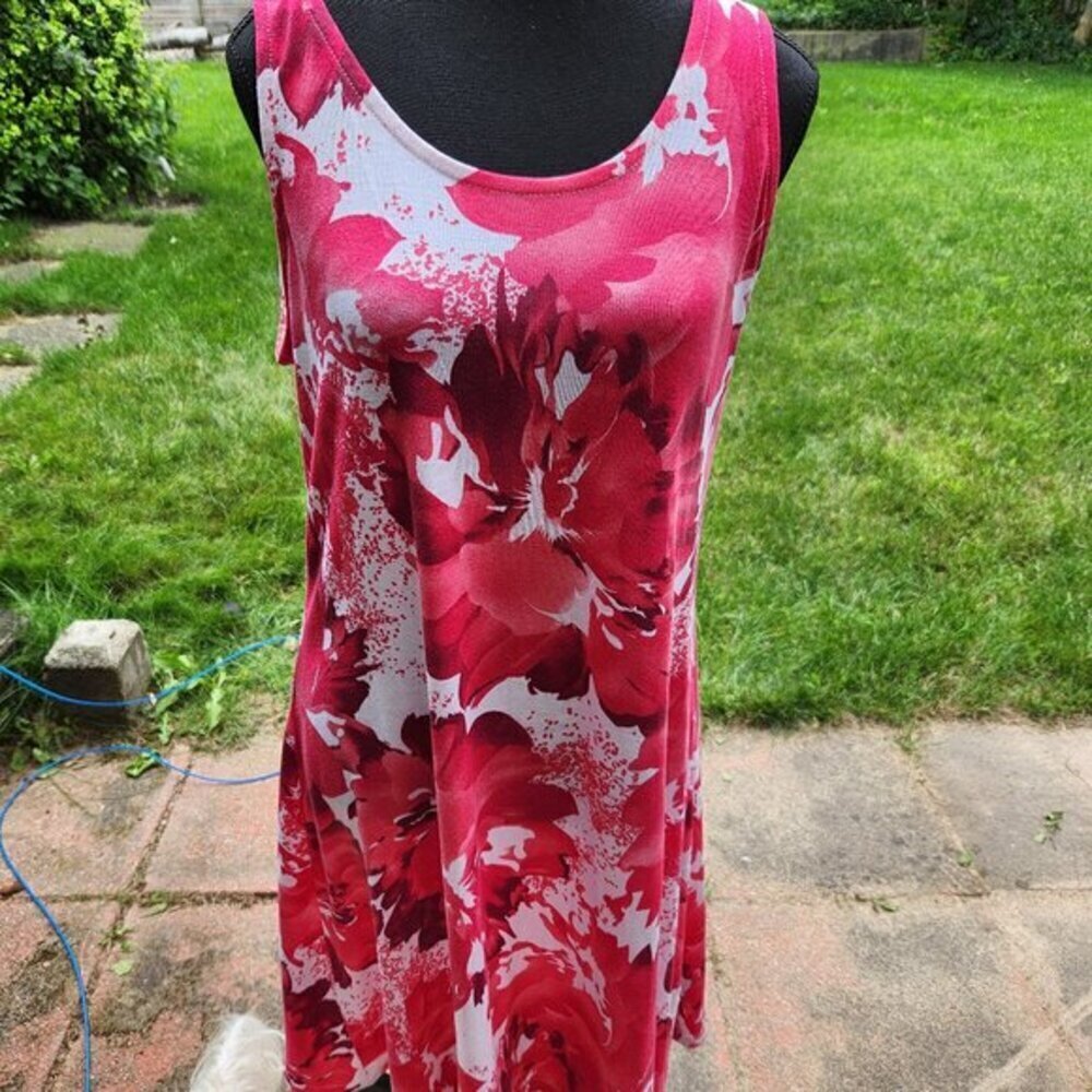 P293. DKR & Company Fuschia & Red Floral Aline Tank Dress | L